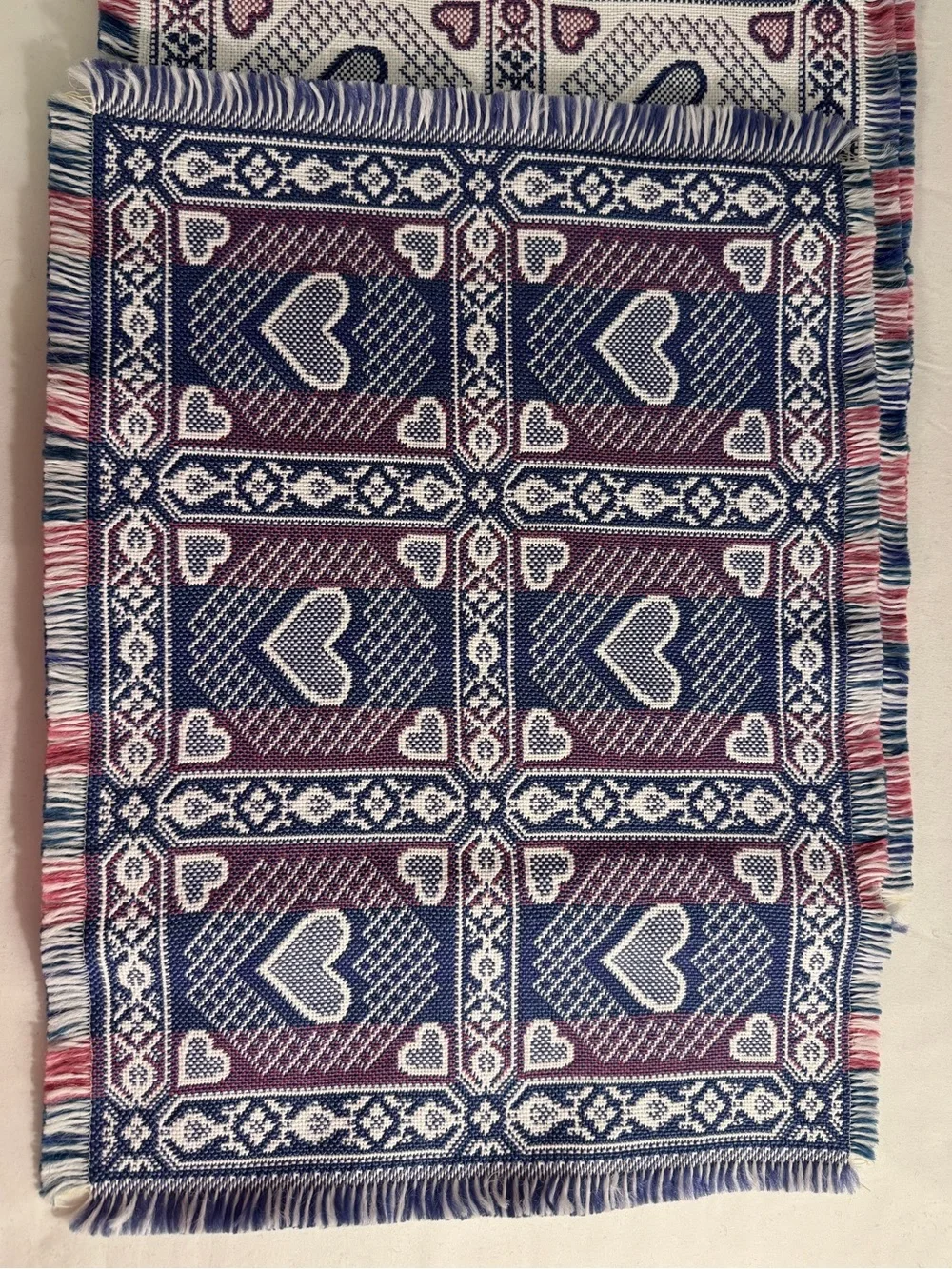 Heart Pattern Woven Placemats Set of 4 Reversible Cottagecore 80s Vintage